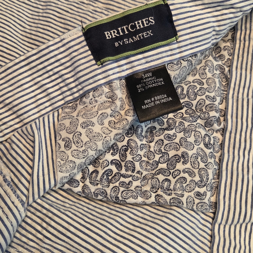 Britches Seersucker Shorts Men's 34x10 Blue & White Stripe Preppy Chino DadCore - Picture 7 of 10